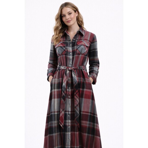 Soft Surroundings Dresses & Skirts - Soft Surroundings Women’s M Plaid Shirt Dress Long Sleeve Button Front Belted